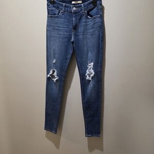 Levi's Women's Blue Ripped Skinny Jeans